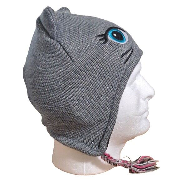 SO Brand kitty Cat Face Winter Hat Juniors Girls One Size Embroidered Ear Flap - Picture 6 of 8